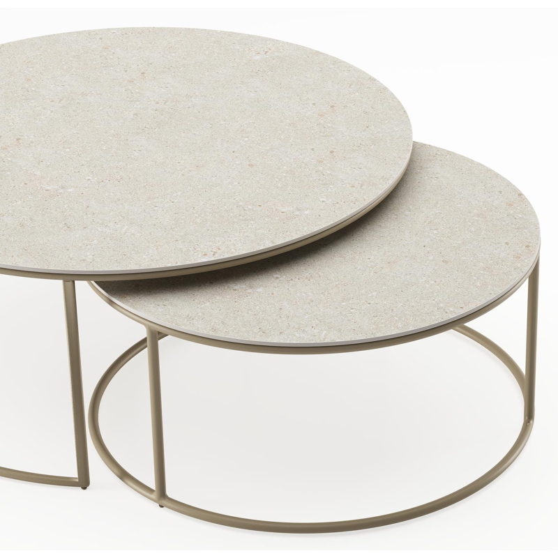 Fano set van 2 loungetafels rond in beige aluminium en volkeramiek Shilin - Dia. 85 x H 35 cm
