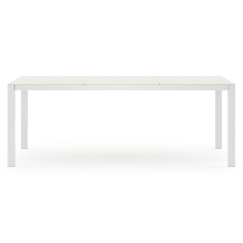 Toma tuinset rechthoekig in wit aluminium en sintered stone beige met 8 Salto tuinstoelen