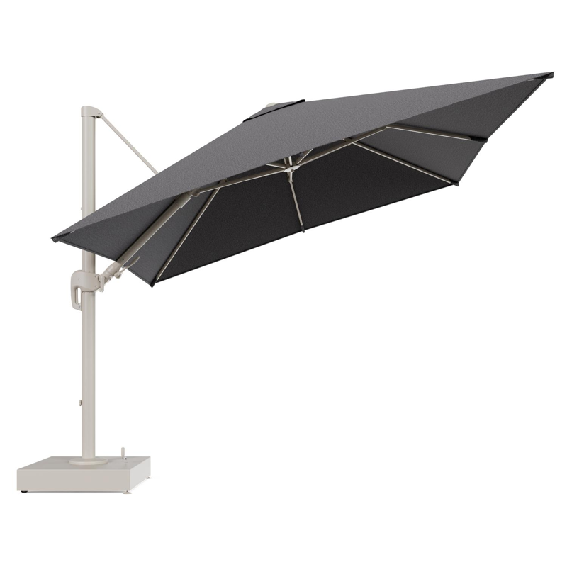 Rufina zweefparasol met tiltfunctie in beige aluminium en Firenze Tunder All Weather Solica parasoldoek - L1 300 x L2 300 cm met parasolvoet Minore 150 kg met wielen
