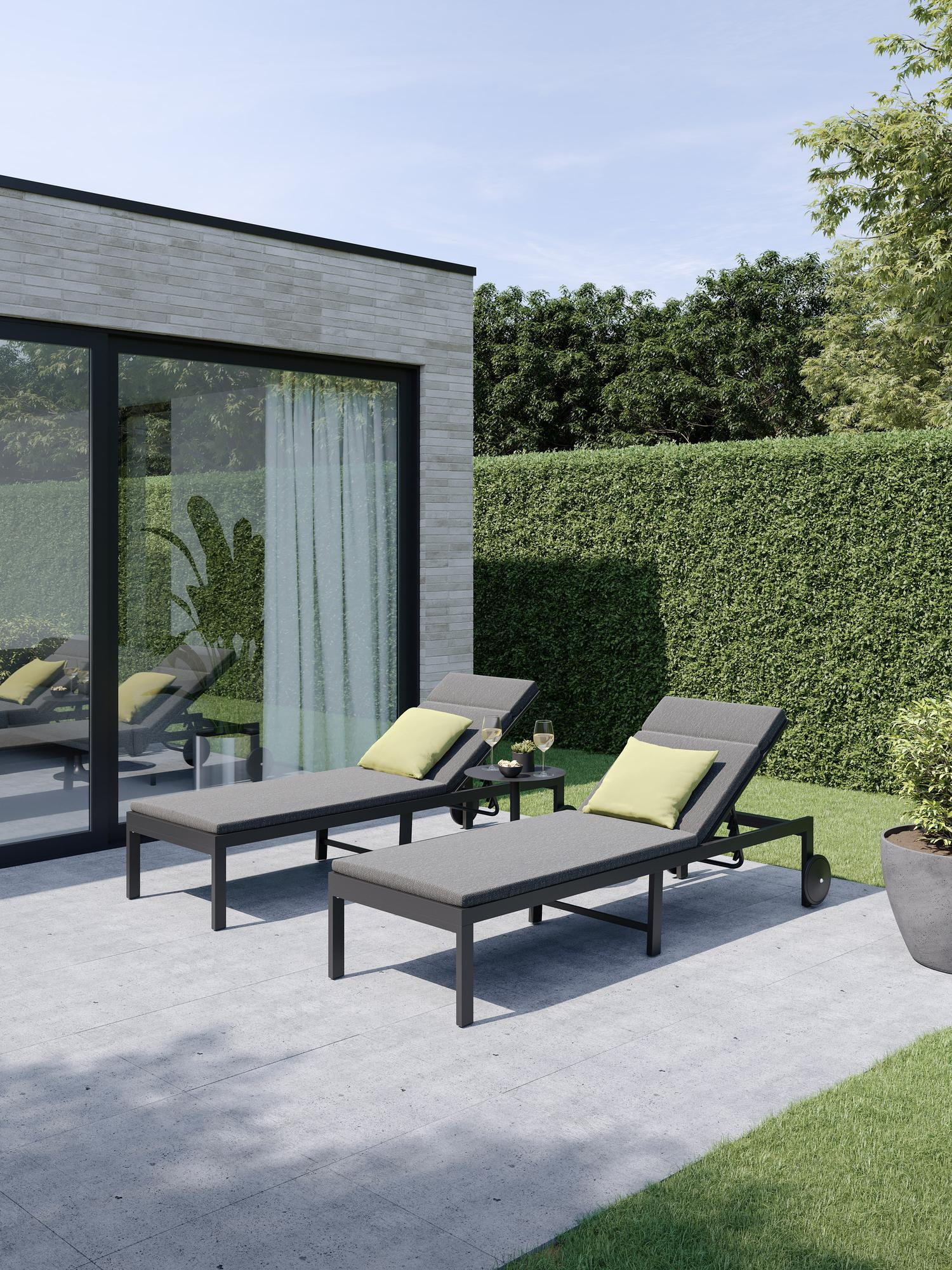 Alba verstelbaar ligbed in zwart aluminium met zwart textilene