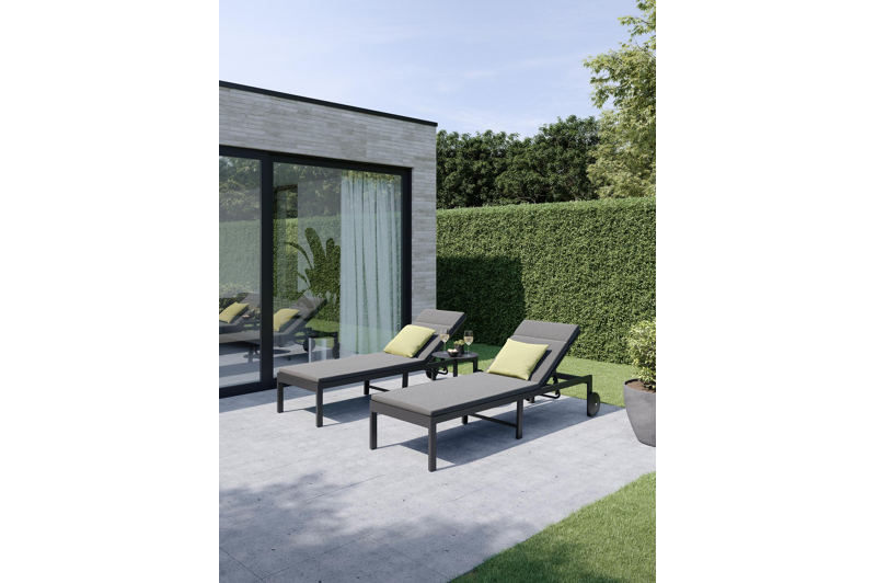 Set van 2 verstelbare Alba ligbedden in zwart aluminium en zwart textileen