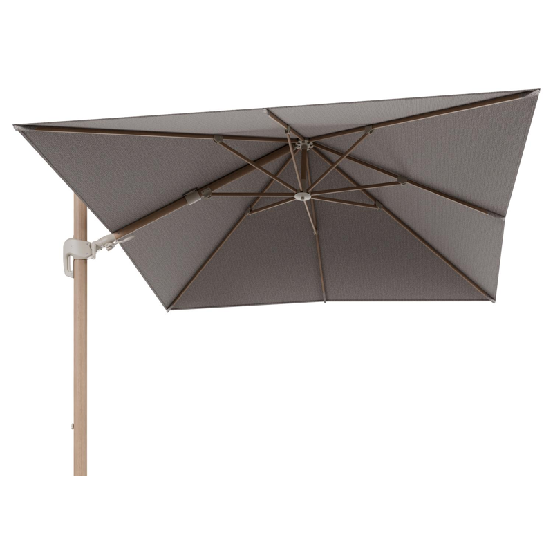 Rufina zweefparasol tiltfunctie in houtlook aluminium en parasoldoek in All Weather Sunbrella® Luxe Wander Granite  - L1 300 x L2 300 cm (zonder voet) (zonder voet)