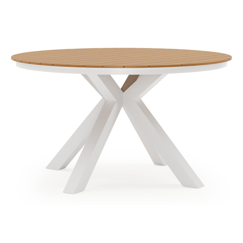 Tora tuintafel in wit aluminium en polywood - Dia. 140 x H 69 cm