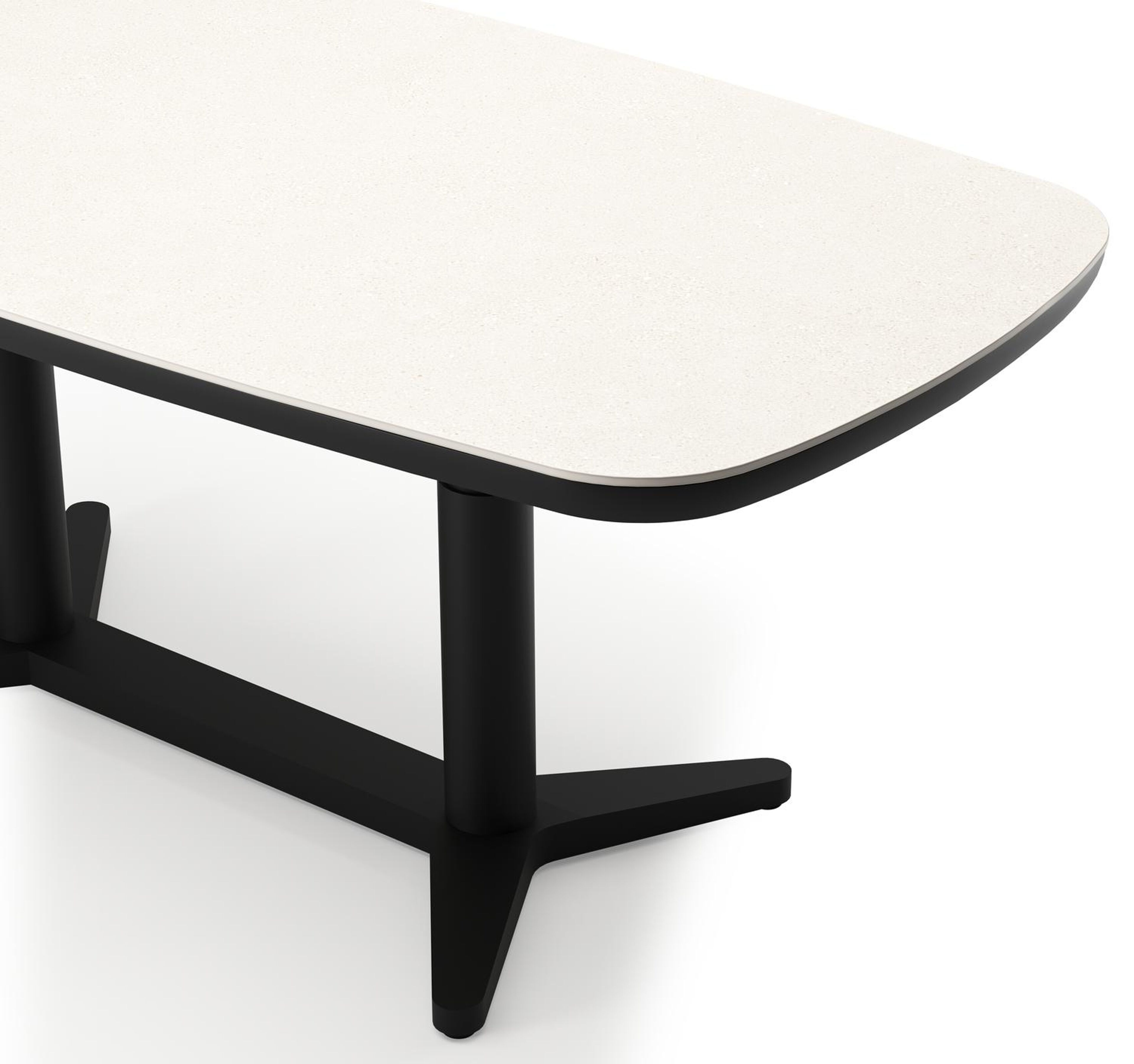 Tarsia tuinset bootvorm in zwart aluminium en sintered stone Crema minerale met 6 Berga tuinstoelen