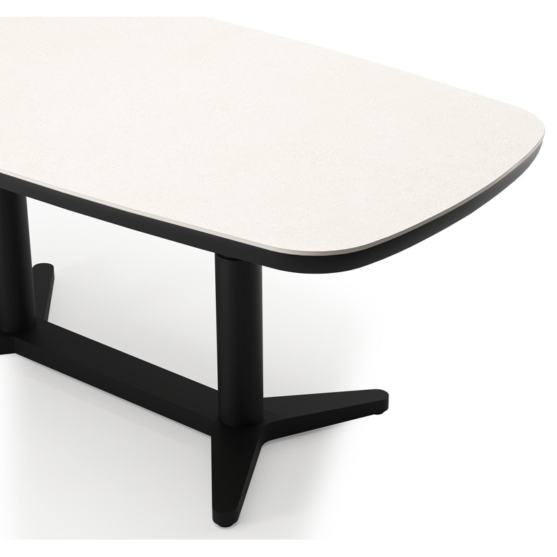 Tarsia tuintafel bootvorm in zwart aluminium en Crema Minerale sintered stone - L 90 x B 180 x H 74.5 cm