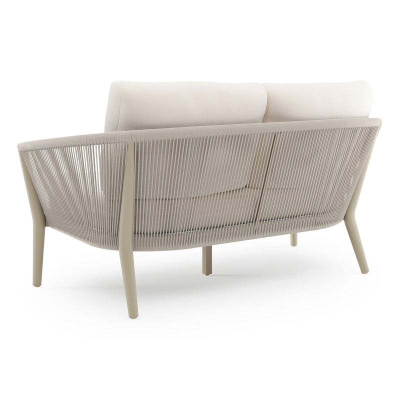 Orso loungebank in beige aluminium en beige verticaal geweven ronde rope met Lopi Snow all weather sunbrella® luxe kussen