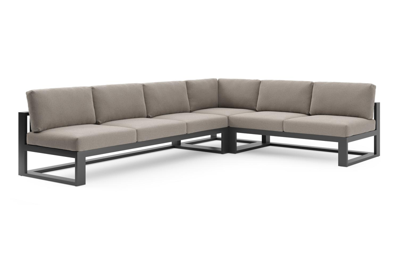 Verato loungehoek in zwart aluminium met lopi pepper all weather sunbrella® luxe kussen