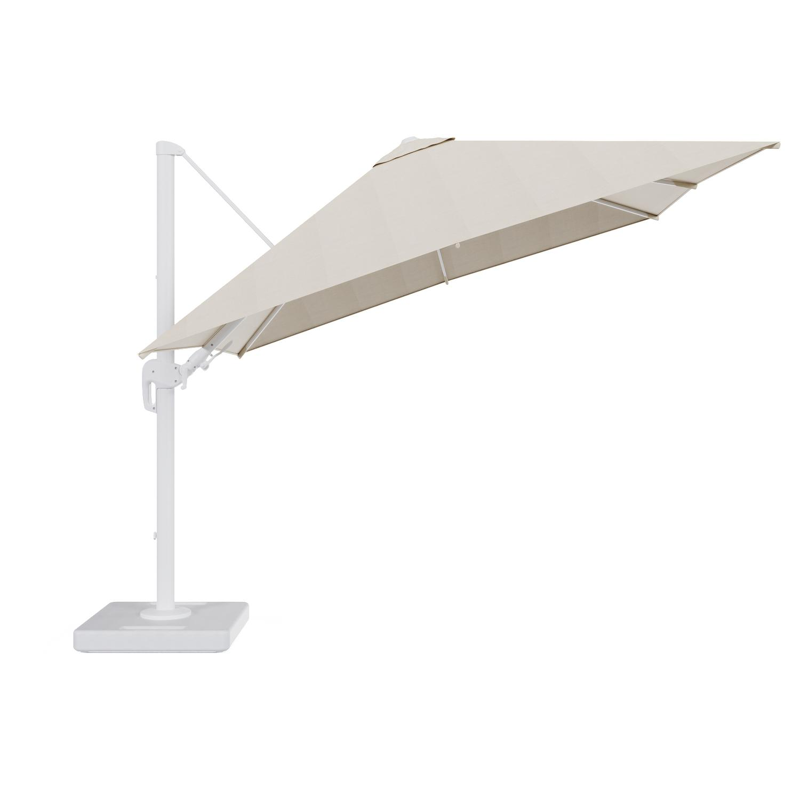 Rufina zweefparasol tiltfunctie in wit aluminium en parasoldoek in All Weather Sunbrella® Premium Beige - L1 300 x L2 300 cm met parasolvoet Lapido 160 kg