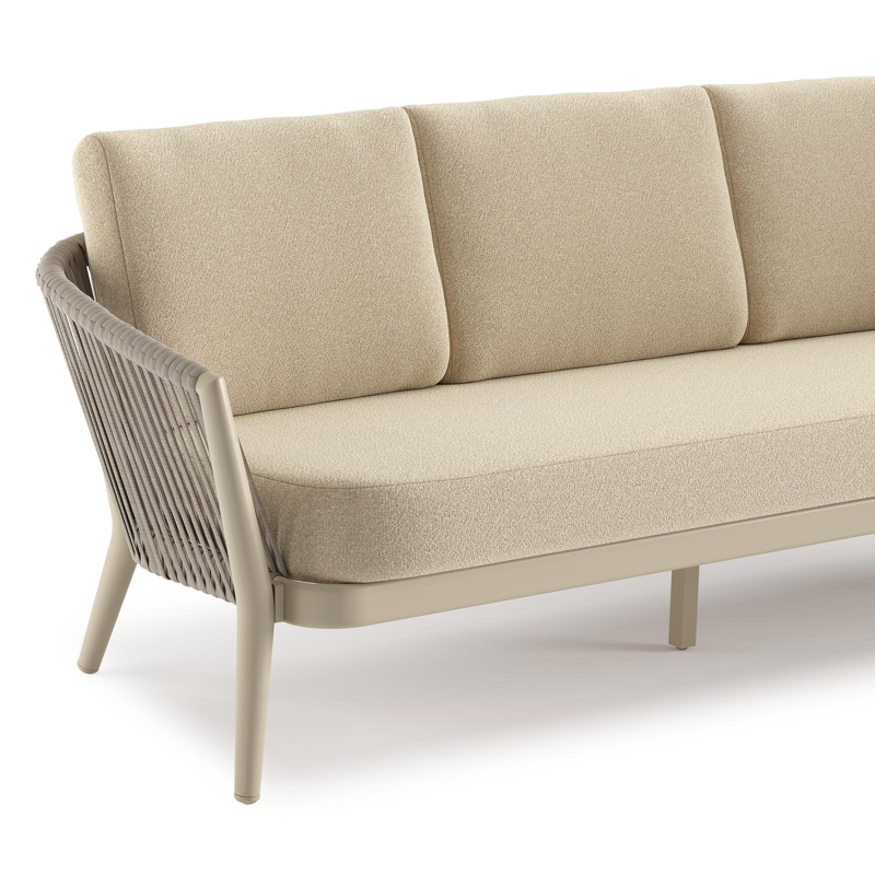 Orso loungebank in beige aluminium en beige verticaal geweven ronde rope met Soul Papyrus all weather solica kussen