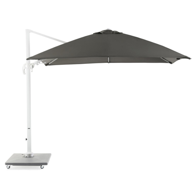 Avola zweefparasol met tiltfunctie in wit aluminium met grijs sunbrella® premium parasoldoek - L1 300 x L2 300 cm (met voet)