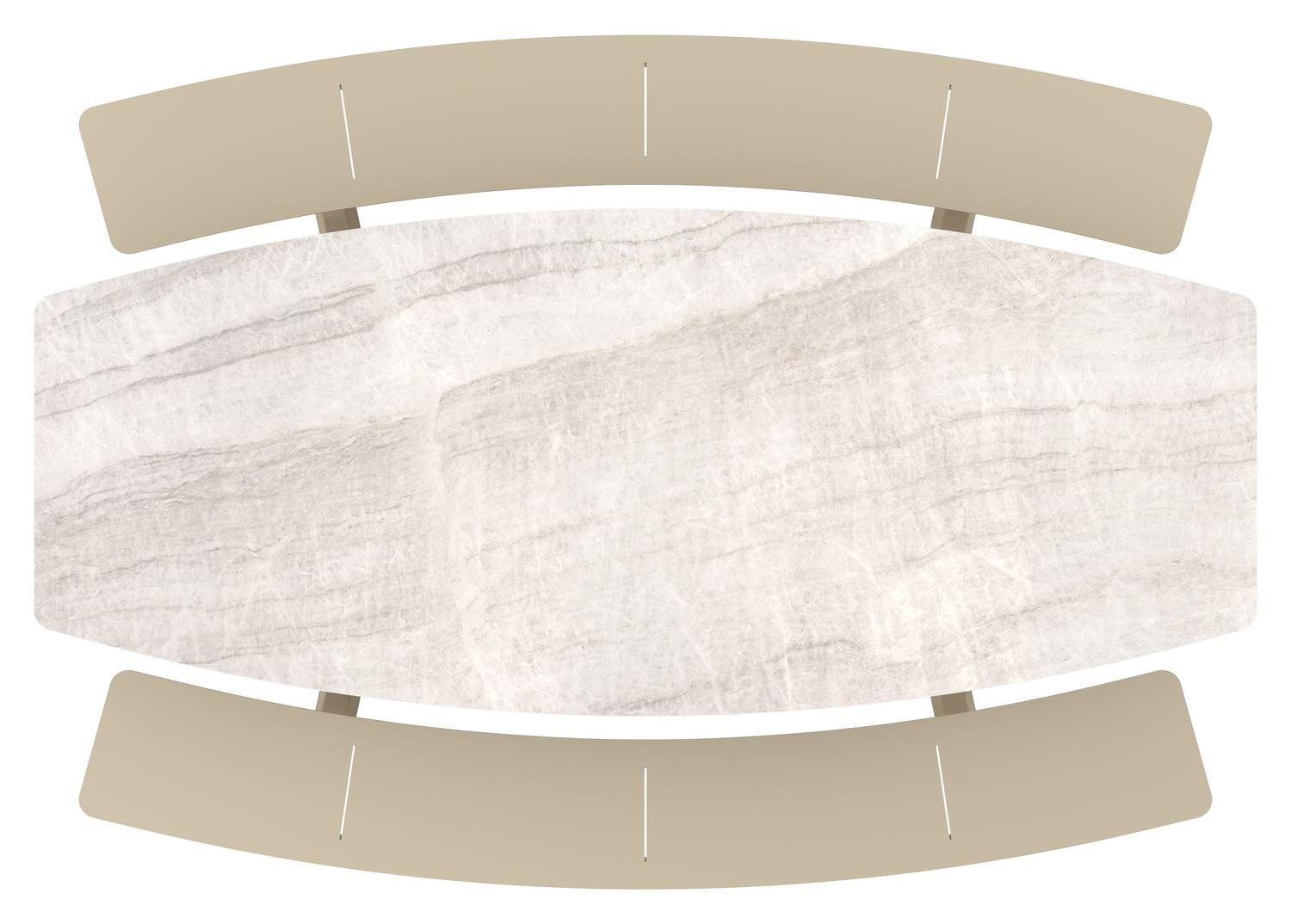 Table de pique-nique Forno forme de bateau en aluminium beige et céramique pleine Taj Mahal - Lg. 240 x Lrg. 181 x Haut. 72 cm