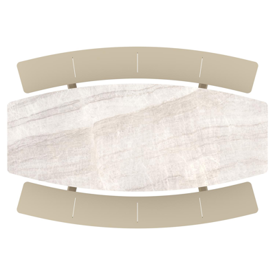 Forno picknicktafel bootvorm in beige aluminium en volkeramiek Taj Mahal - L 240 x B 181 x H 72 cm