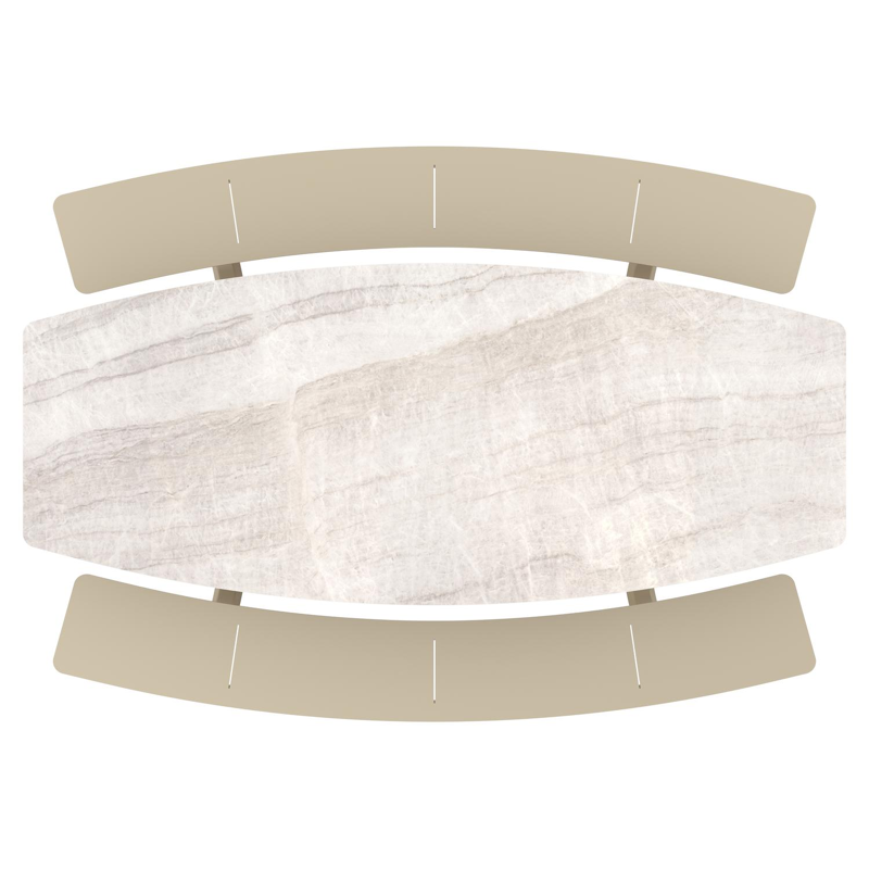 Forno picknicktafel bootvorm in beige aluminium en volkeramiek Taj Mahal - L 240 x B 181 x H 72 cm