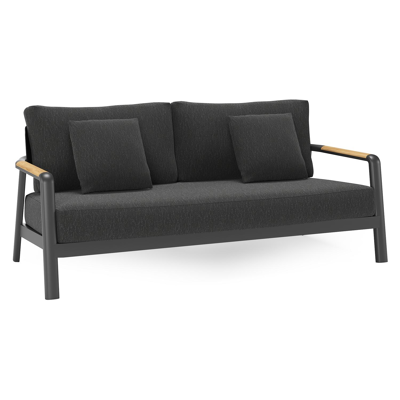 Canapé de jardin Salamanca en aluminium noir et teck avec coussins en weather+ softtouch sky black