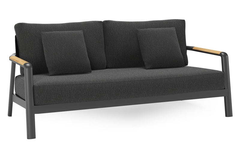 Salamanca loungebank in zwart aluminium en teak met sky black weather+ softtouch kussen