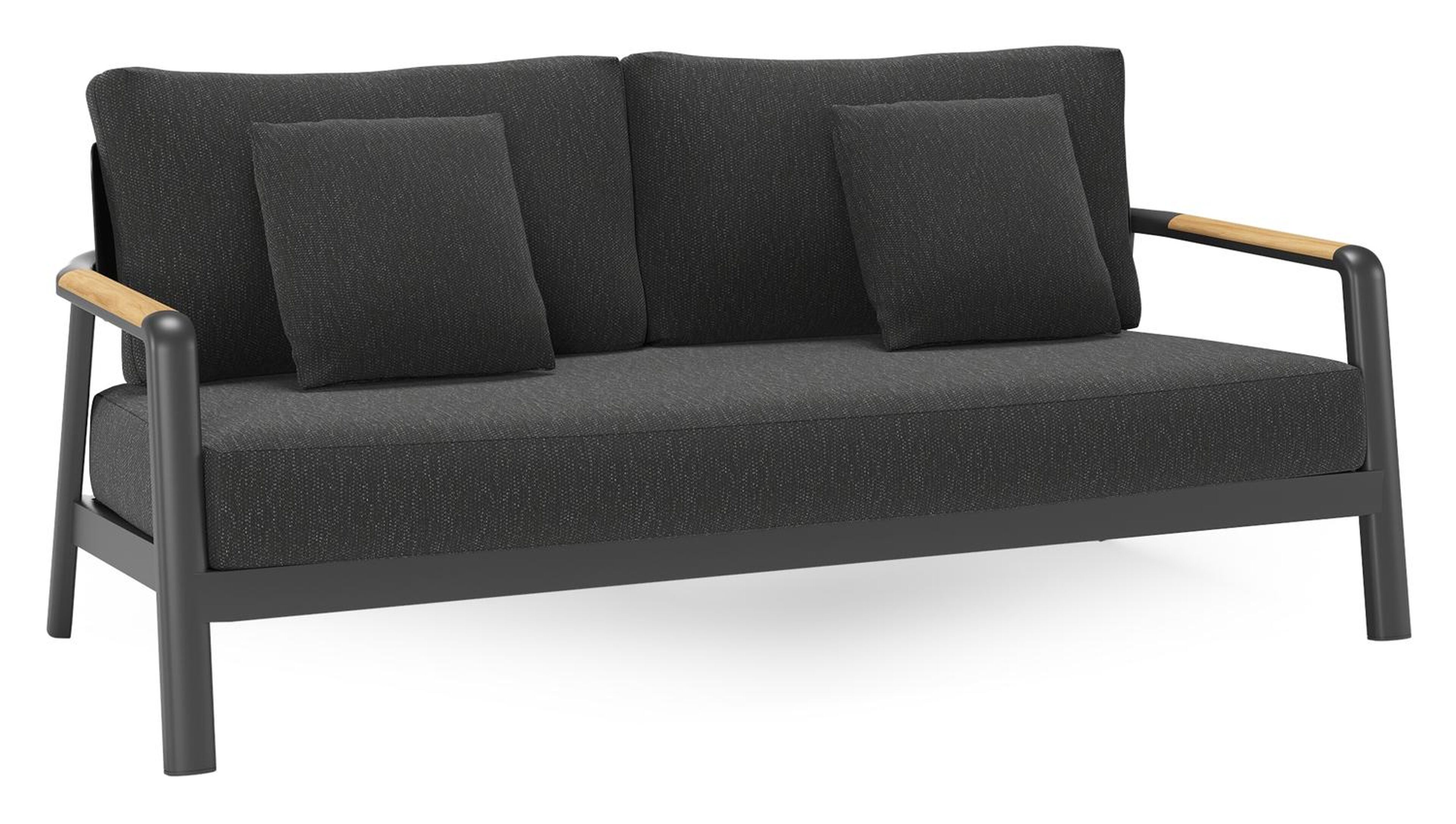 Salamanca loungebank in zwart aluminium en teak met sky black weather+ softtouch kussen