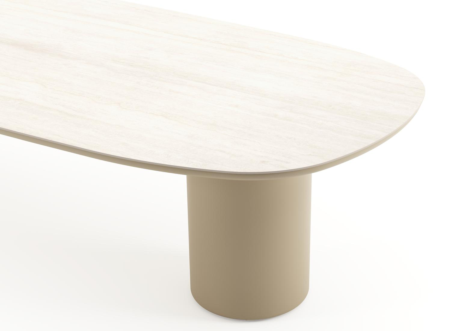 Amico tuintafel bombo in beige aluminium en volkeramiek Travertino Bianco - L 320 x B 130 x H 73.5 cm
