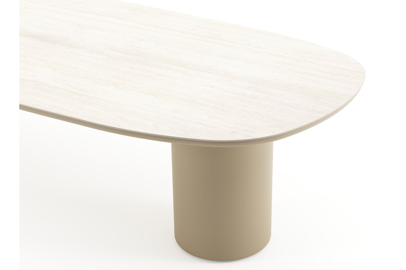 Amico tuintafel bombo in beige aluminium en volkeramiek Travertino Bianco - L 320 x B 130 x H 73.5 cm