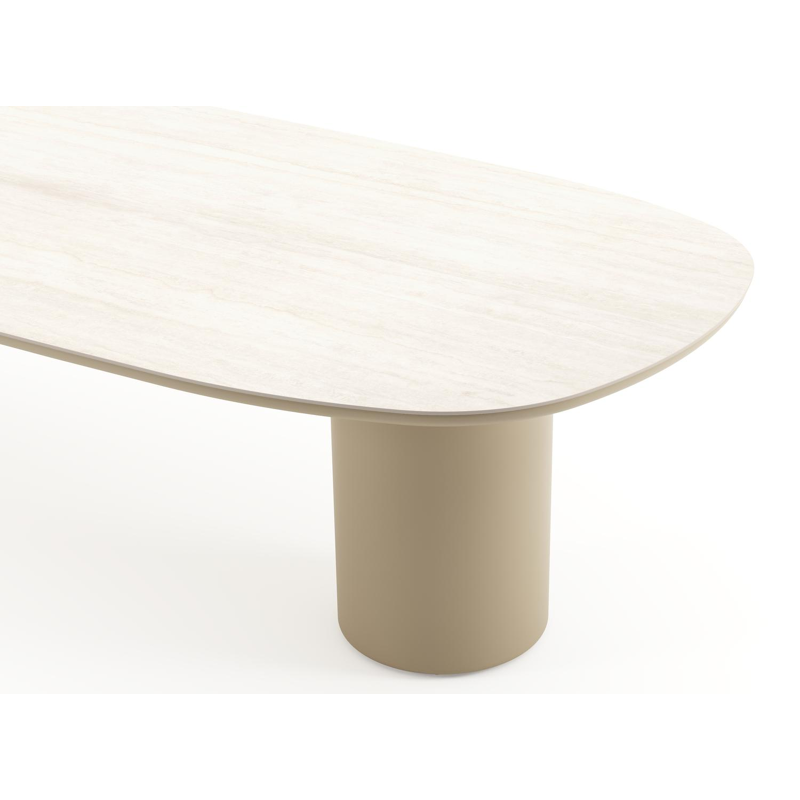 Amico tuintafel bombo in beige aluminium en volkeramiek Travertino Bianco - L 320 x B 130 x H 73.5 cm