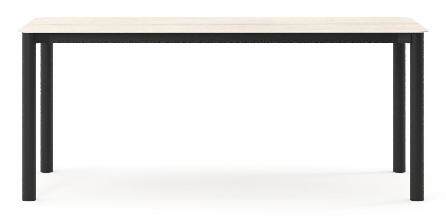 Orso tuintafel rechthoekig afgerond in zwart aluminium en volkeramiek Travertino Bianco - L 200 x B 80 x H 74.5 cm