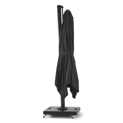 Rufina zweefparasol in zwart aluminium met zwart sunbrella® parasoldoek - L1: 300 x L2: 350 cm (met voet)
