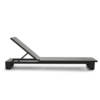 Pagino verstelbaar ligbed in zwart aluminium met natte dark taupe all weather sunbrella® luxe kussens