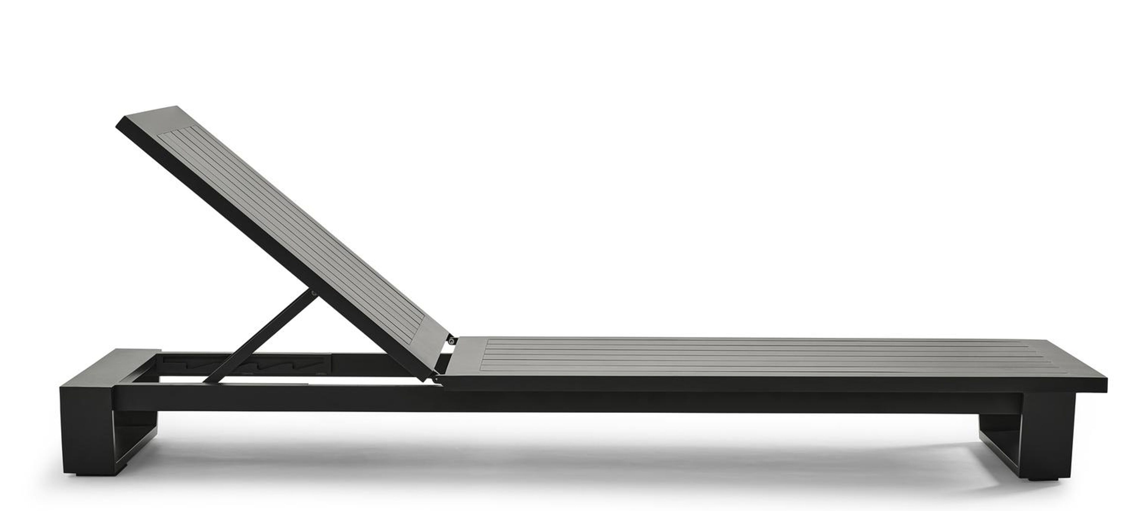 Chaise longue réglable Pagino en aluminium noir avec all weather sunbrella® luxe natte dark taupe coussin