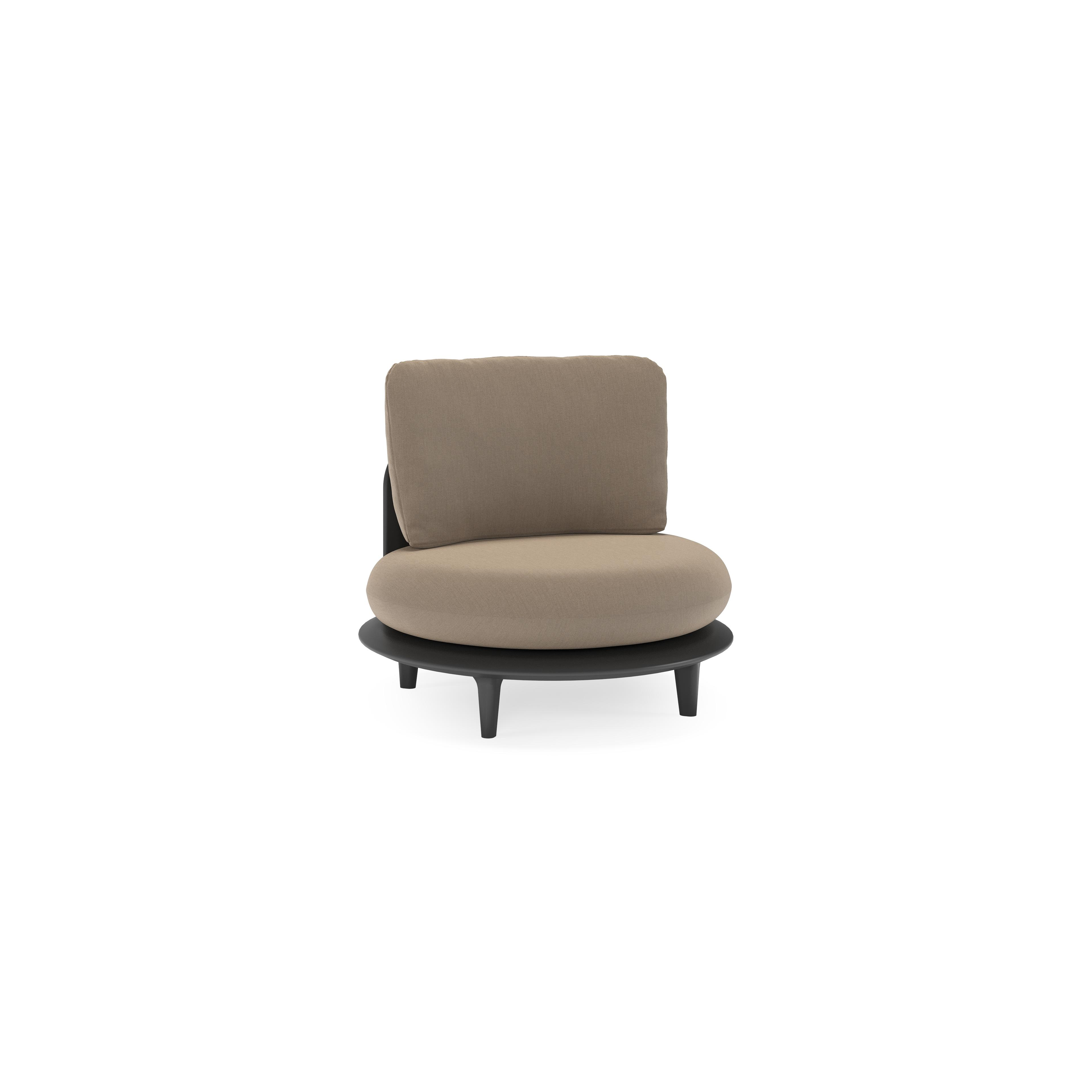 Bomero loungestoel in zwart aluminium met natte heather grey all weather sunbrella® luxe kussen