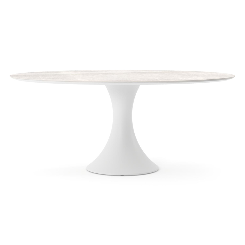 Table de jardin Fano ovale en aluminium blanc et céramique pleine Taj Mahal - Lg. 180 x Lrg. 110 x Haut. 74 cm