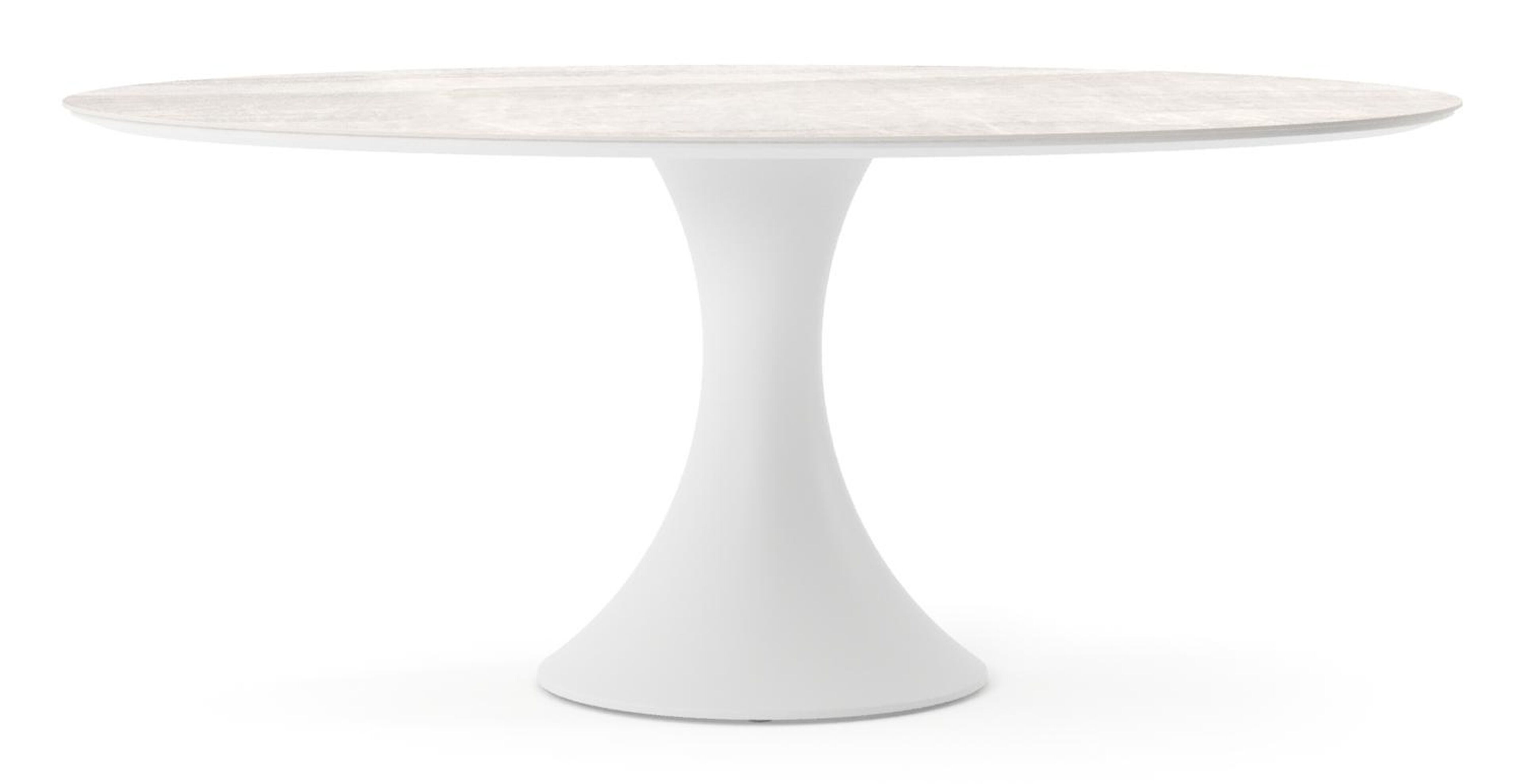 Table de jardin Fano ovale en aluminium blanc et céramique pleine Taj Mahal - Lg. 180 x Lrg. 110 x Haut. 74 cm