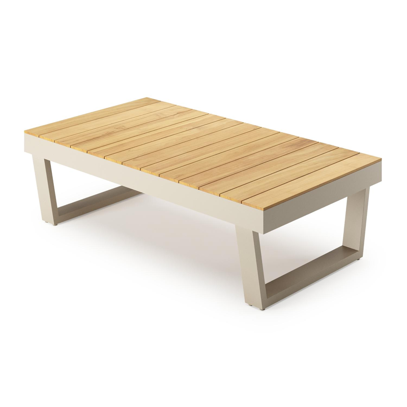Modica loungetafel in beige aluminium en teak - L 130 x B 72 x H 38 cm