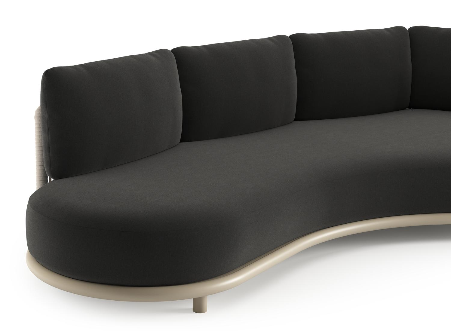 Lomano loungebank in beige aluminium en beige verticaal geweven luxe vlakke rope met natte sooty all weather sunbrella® luxe kussen