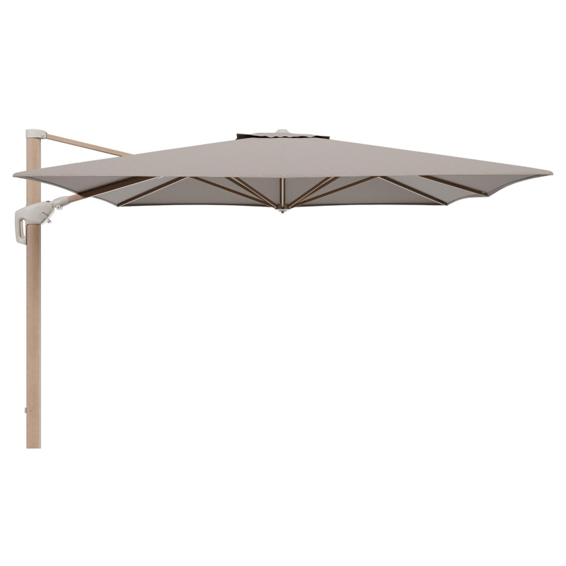 Parasol pendant Minore avec fonction tilt en aluminium aspect de bois et toile de parasol All Weather Solica Firenze Earth - Lg.1 350 x Lg.2 350 cm (sans pied de parasol