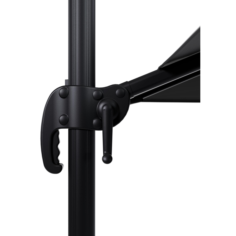 Calpe zweefparasol in zwart aluminium en zwart Weather+ Softtouch parasoldoek - L1 249 x L2 270 cm met Calpe parasolvoet 70 kg met wielen