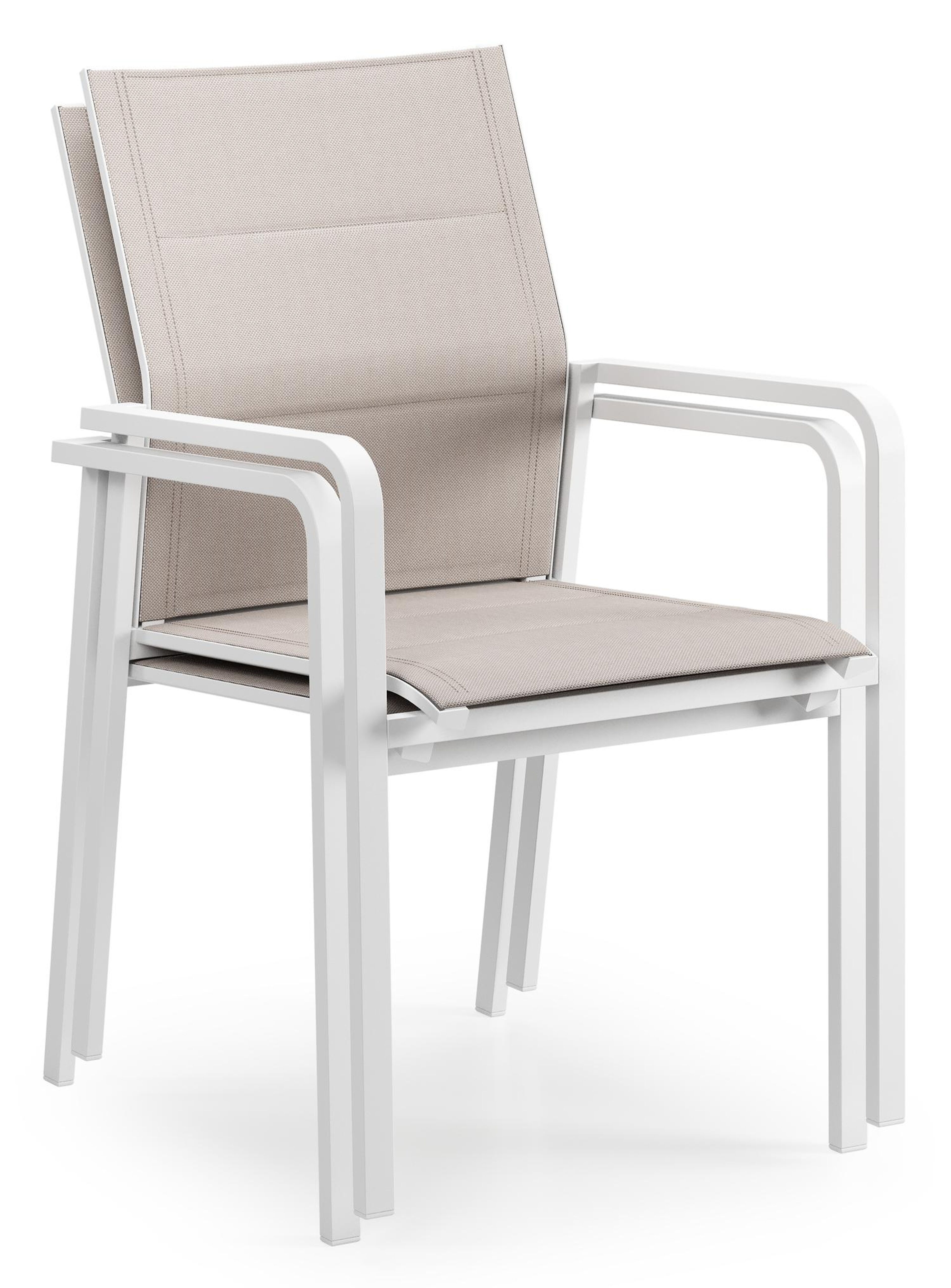 Como stapelbare tuinstoel in wit aluminium en beige dubbele textilene