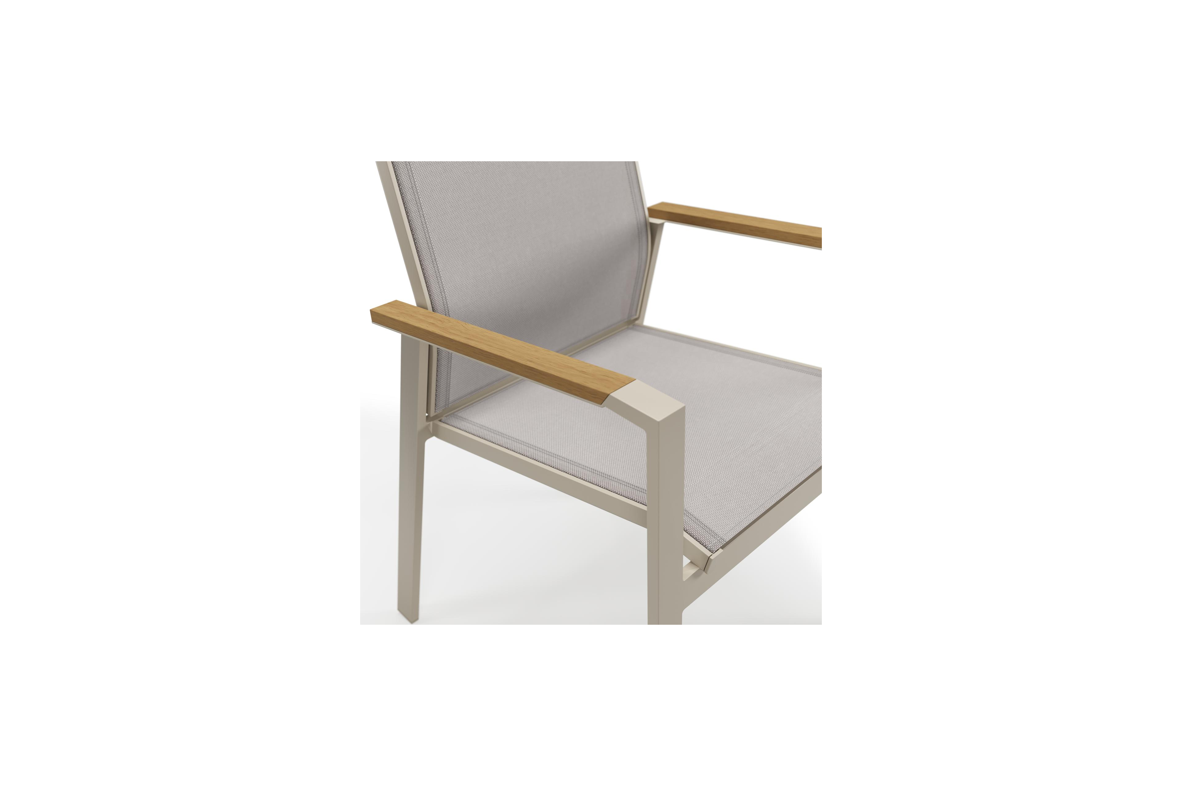 Ensemble de jardin Tora en aluminium beige et polywood avec 4 chaises de jardin empilable Bahia