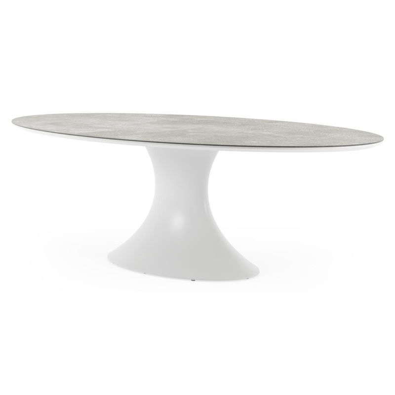 Table de jardin Fano ovale en aluminium blanc et céramique pleine new york - Lg. 240 x Lrg. 135 x Haut. 75 cm