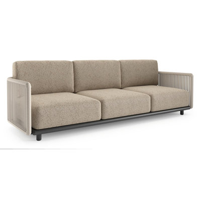 Organo loungebank in zwart aluminium en beige verticaal geweven luxe vlakke rope met bora jungle all weather Cosytica kussen