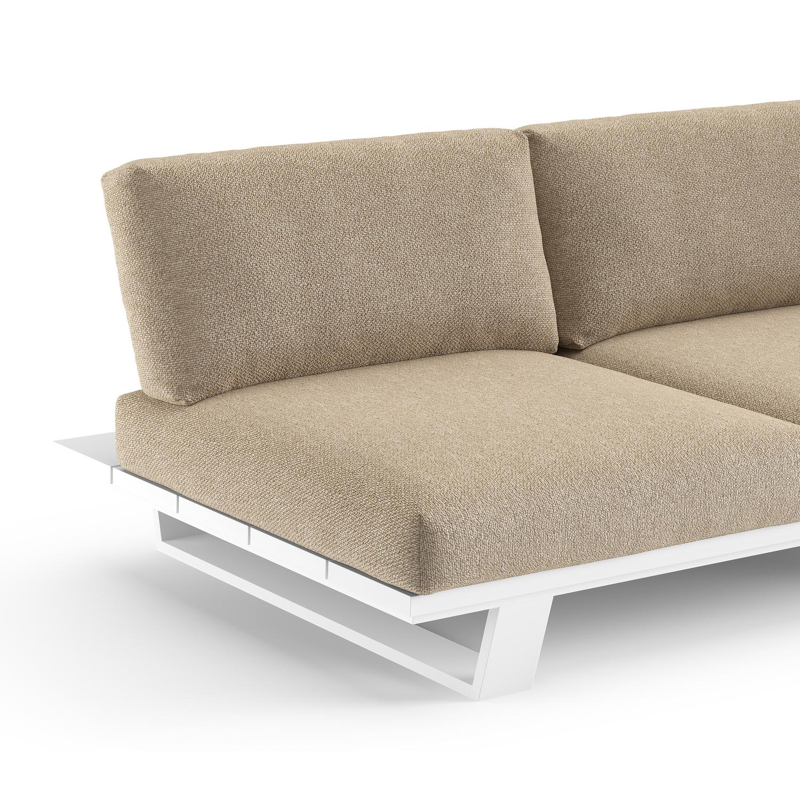 Canapé de jardin Pagino en aluminium blanc et coussins en all weather cosytica madagascar oak