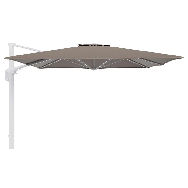 Minore zweefparasol tiltfunctie in wit aluminium en parasoldoek in All Weather Sunbrella® Luxe Natte Heather Grey  - L1 350 x L2: 350 cm (zonder voet) (zonder voet)