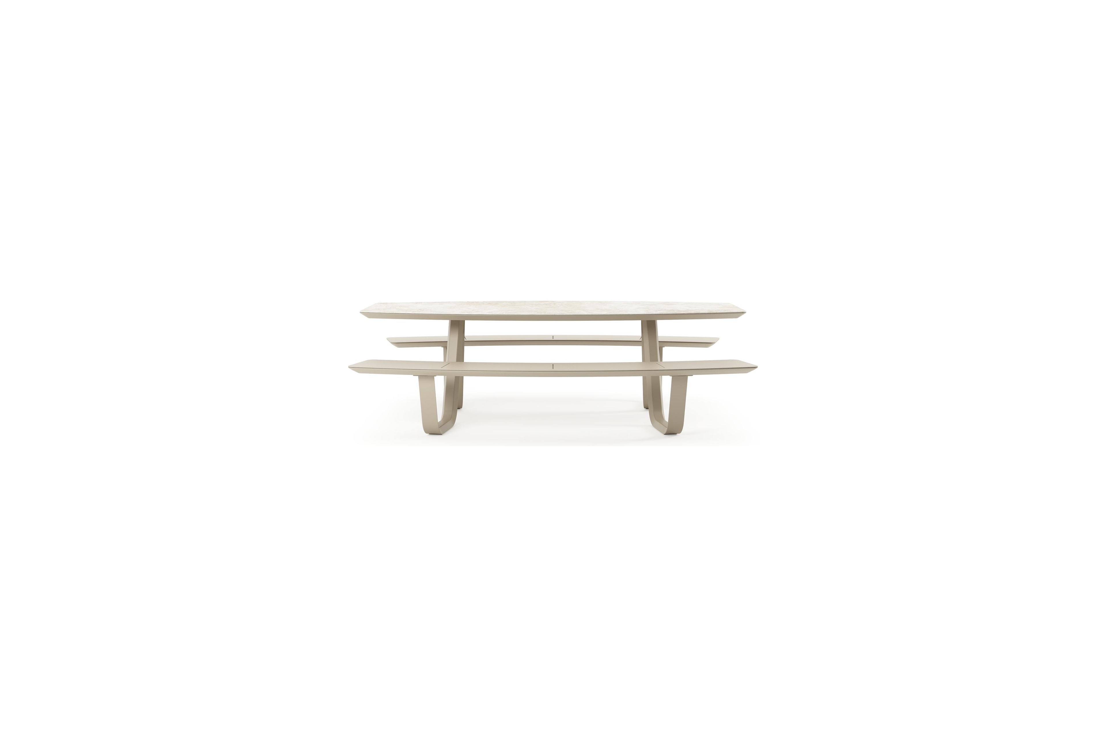 Forno picknicktafel bootvorm in beige aluminium en volkeramiek rapolano - L 240 x B 181 x H 72 cm