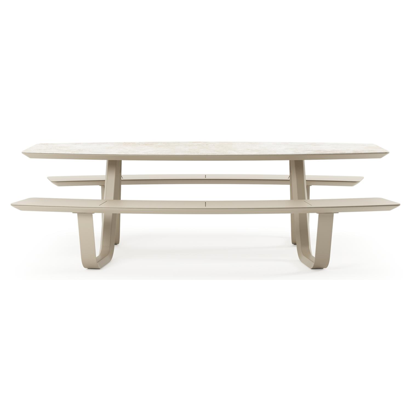 Forno picknicktafel bootvorm in beige aluminium en volkeramiek rapolano - L 240 x B 181 x H 72 cm