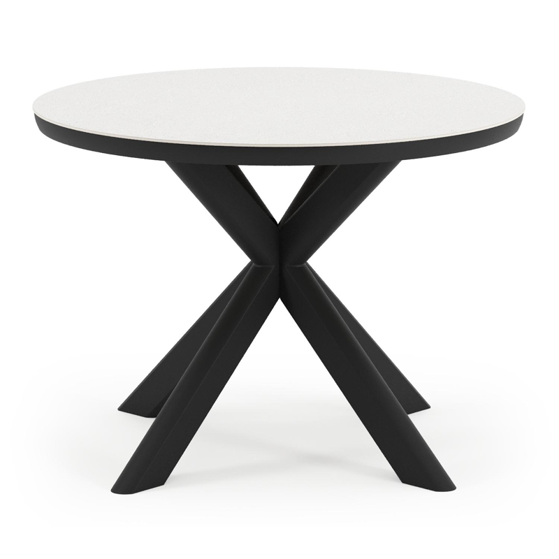 Pamplona tuinset in zwart aluminium en topo minerale sintered stone met 4 Gerona tuinstoelen