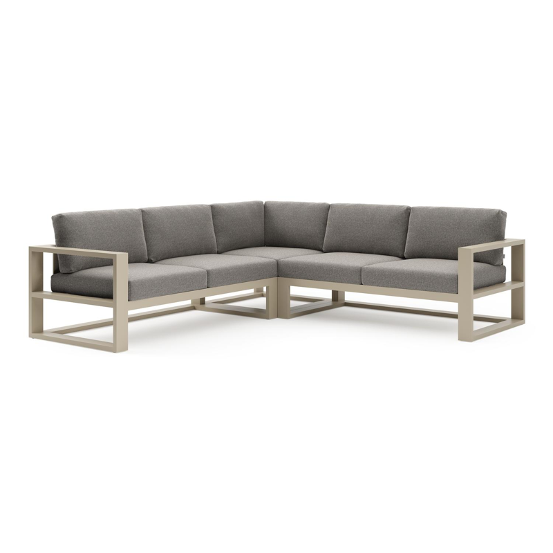 Verato loungehoek in beige aluminium met chartres drizzle all weather sunbrella® luxe kussen