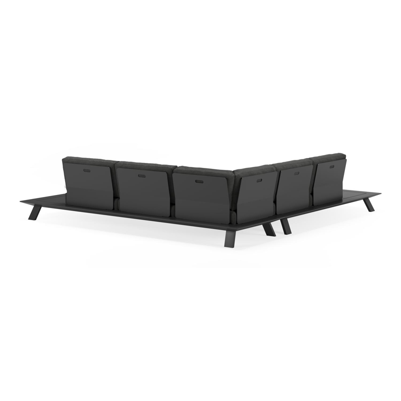 Cesano loungehoek in zwart aluminium met tundra charcoal all weather sunbrella® luxe kussens