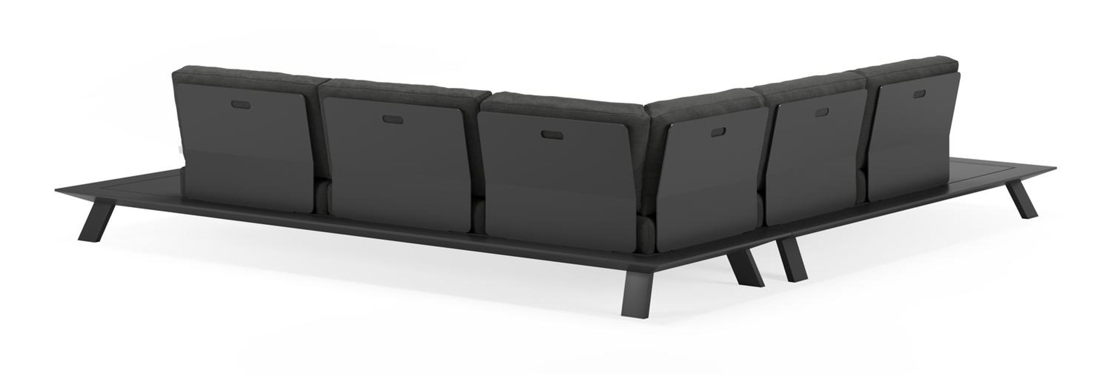 Cesano loungehoek in zwart aluminium met tundra charcoal all weather sunbrella® luxe kussens