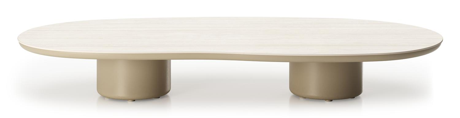 Amico loungetafel organisch in beige aluminium en volkeramiek Travertino Bianco - L 170 x B 91 x H 25 cm