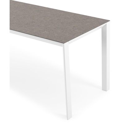 Malito tuintafel rechthoekig in wit aluminium en volkeramiek Wulong - L 220 x B 70 x H 75 cm