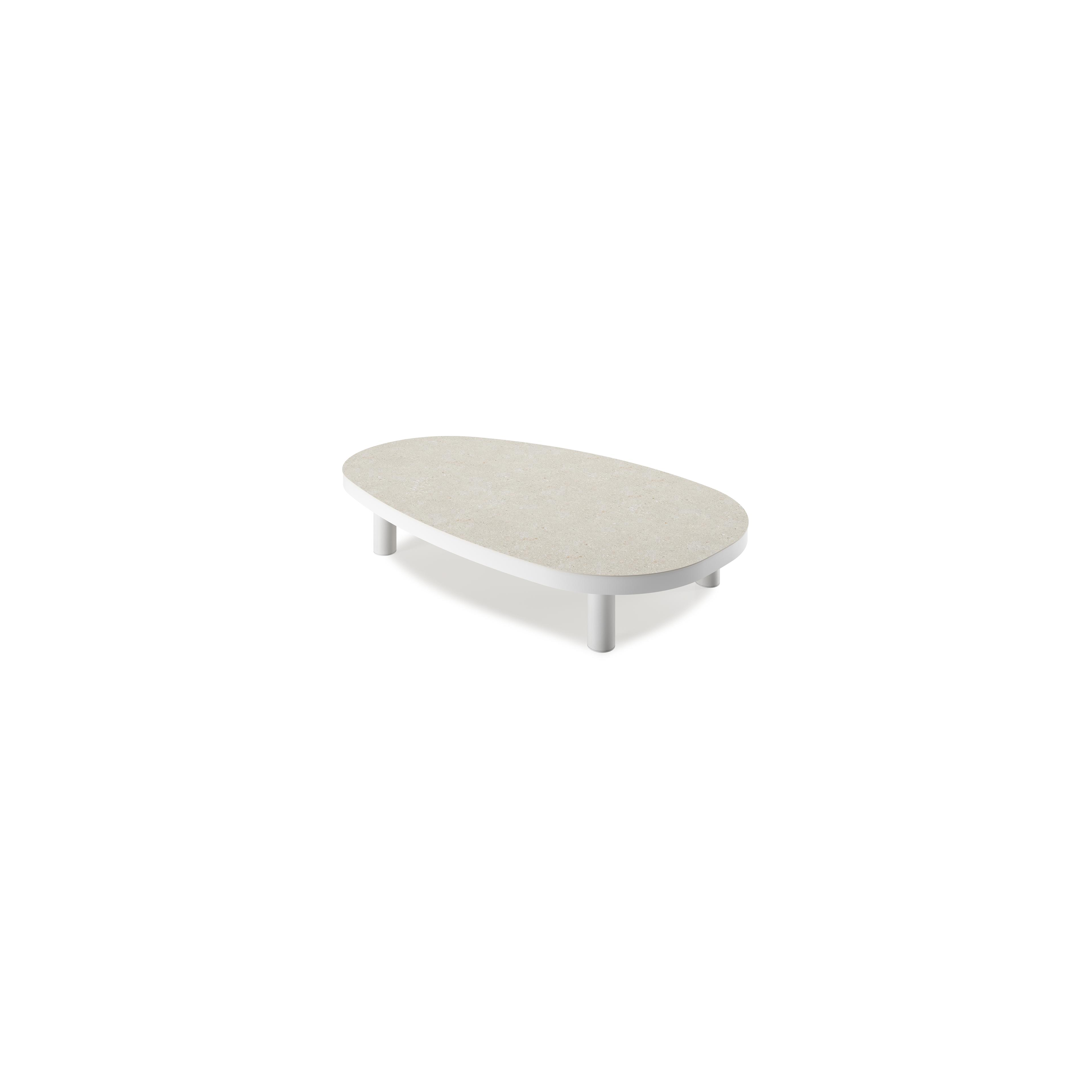 Table basse Donato en blanc aluminium et céramique pleine shilin - Lg. 151 x Lrg. 90 x Haut. 25 cm