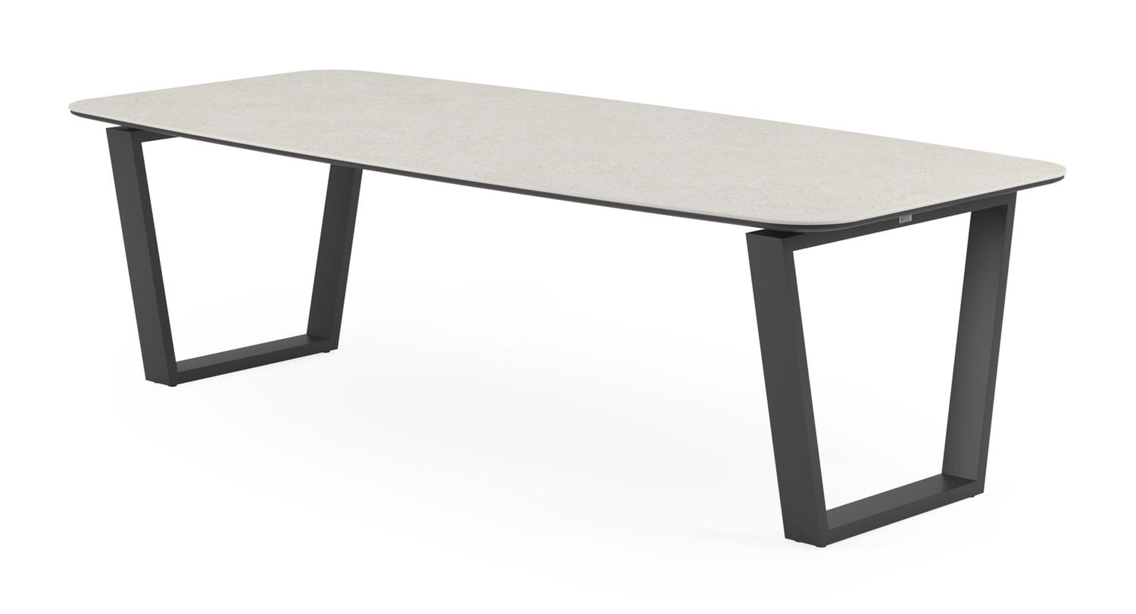 Pagino tuintafel bootvorm in zwart aluminium en volkeramiek shilin - L 255 x B 115 x H 73 cm